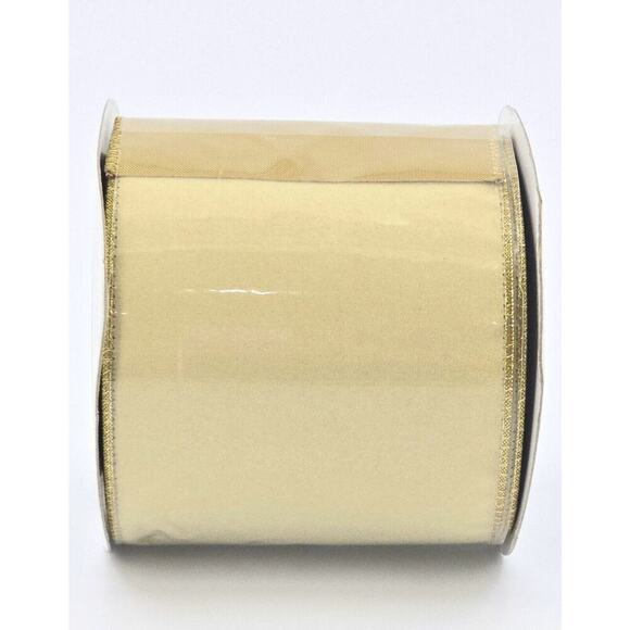 3- Ivory 4in Velvet Ribbon with Gold Backing 10yd The Ribbon Resource May Arts - Picture 7 of 12